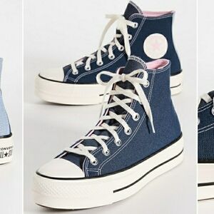 NWT WOMENS SIZE 8 PLATFORM CONVERSE IN BLUE DENIM AND SUNRISE PINK